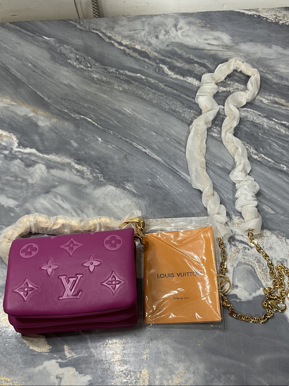 Louis Vuitton Magenta Monogram Empreinte Crossbody Bag with Gold Chain